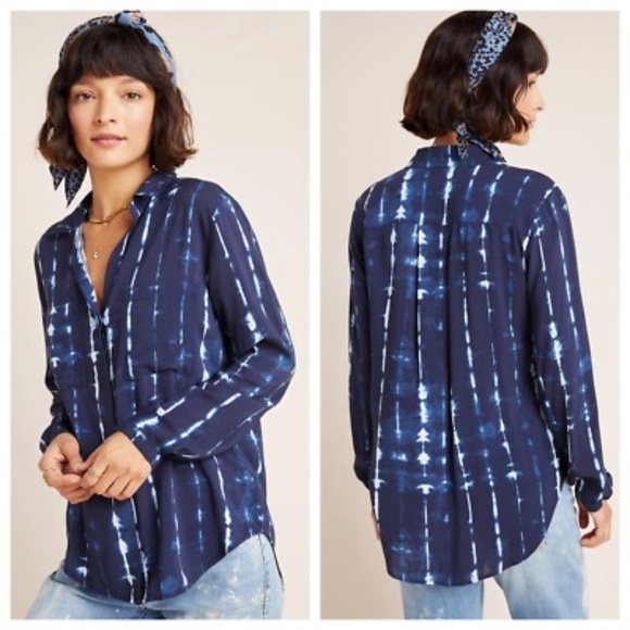 Anthropologie Tops - Anthropologie Cloth & Stone Robyn Blue Tie-Dye Button-down Shirt size medium